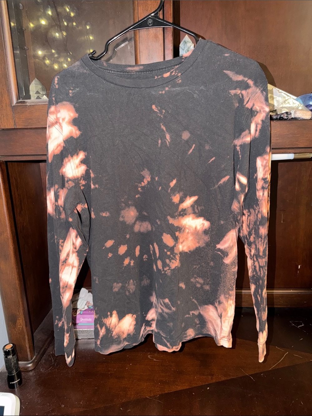 George Black Long Sleeve Tee with Orange Tie-Dye